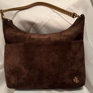 Lauren by Ralph Lauren Suede handbag with gold detail